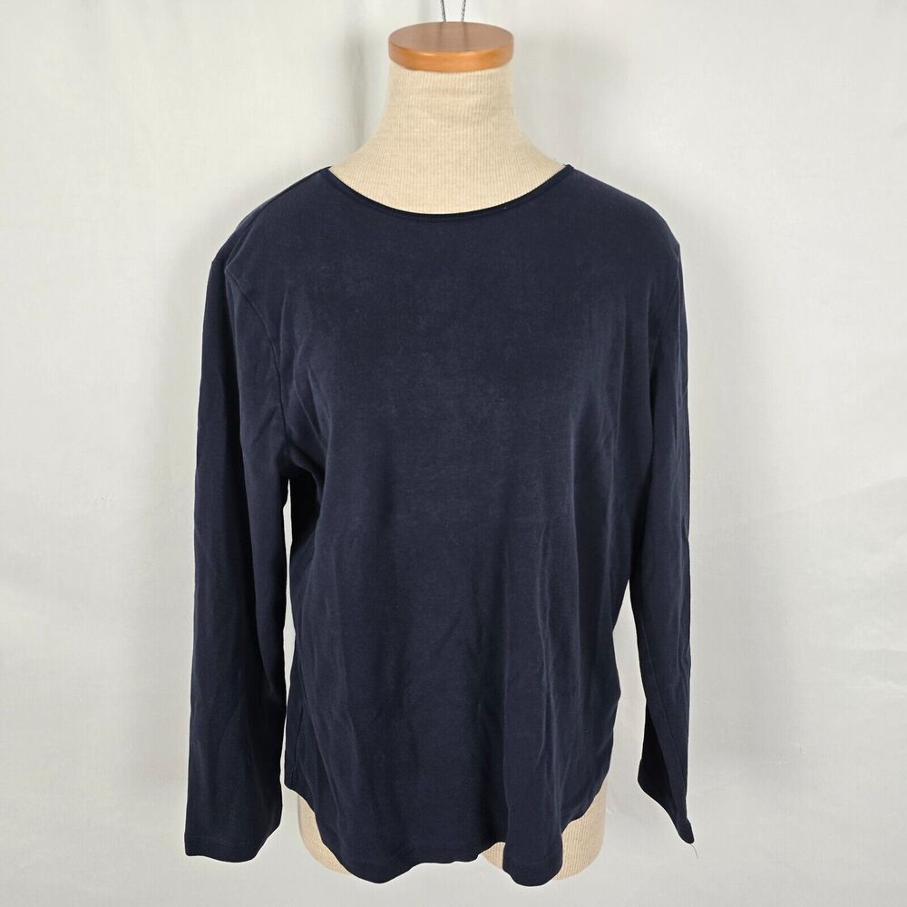 CJ Banks T-Shirt Women's 14W Dark Blue Long Sleeve Crew Neck Soft 100% Cotton